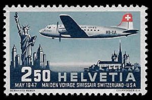 Switzerland #C42 MNH; 2.5fr Douglas DC4 - Geneva to New York (1947)