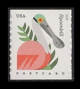 US 4995 Coastal Birds Spoonbill Postcard single (1 stamp from coil) MNH 2015 