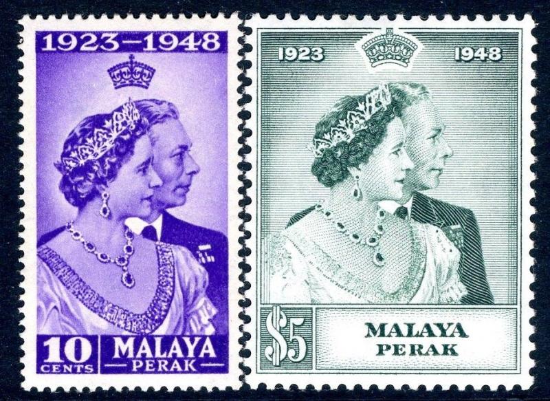 MALAYA (PERAK)-1948 Royal Silver Wedding Set Sg 122-123 LIGHTLY MOUNTED MINT