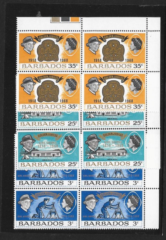 BARBADOS Sc#306-308 Complete Mint Never Hinged Set BLOCKS of 4