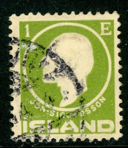 Iceland 1911 Jon Sigurdsson 1e Olive Green Scott # 86 VFU C942