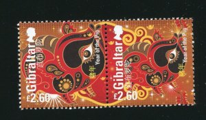 Gibraltar 1699 Lunar New Year of the Pig Stamp Pair MNH 2019