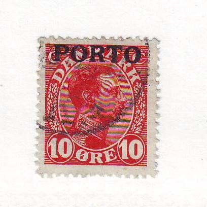 Denmark Sc J4 1921 PORTO ovpt on 10 ore  stamp used