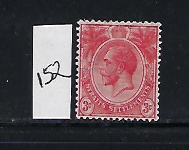 STRAITS SETTLEMENTS SCOTT #152 1912-13 GEORGE V DIE I WMK 3- 3C (RED)  MINT LH