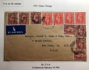 1952 Cricklewood England Airmail Cover To New York USA