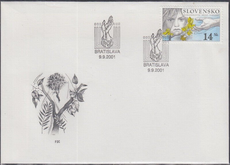 SLOVAKIA Sc #384 FDC HOLOCAUST COMMEMORATIVE ISSUE, witH JUDE BADGE