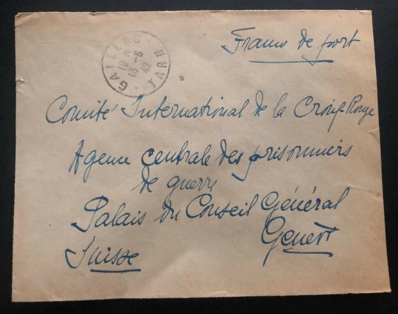 1942 France Concentration Internment Camp Brens Guard Cover To Redcross Swiss