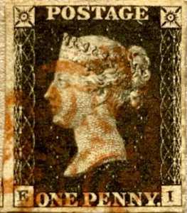 GB QV 1840 PENNY BLACK ‘EI’ PLATE 06 LARGE FOUR MARGIN RED ‘MX’ HIGH C.V£+++ 