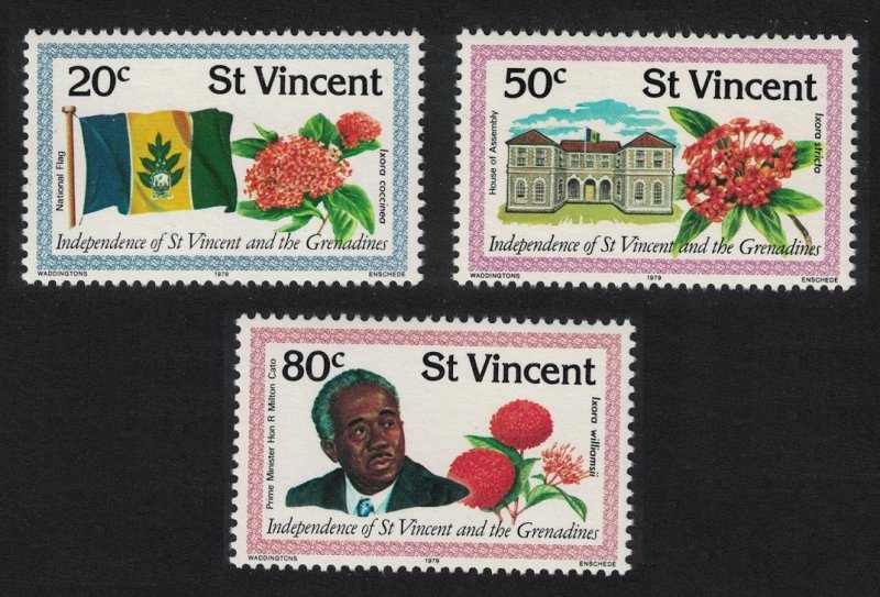 St. Vincent Flowers Flag Independence 3v 1979 MNH SG#603-605