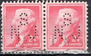 USA; 1954: Sc. # 1033: Used  Se-Tenant Single Stamps W/Perfins