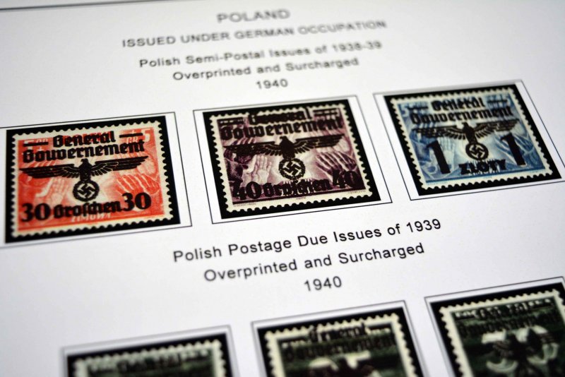 COLOR PRINTED OCCUPIED POLAND 1915-1944  STAMP ALBUM PAGES (15 illust. pages)