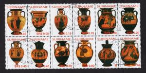 Surinam   #1314  cancelled  2004    Greek amphorae   vases  block of 12