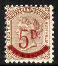 South Australia 1891-93 Surcharged 5d on 6d pale brown mo...