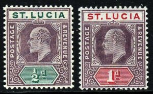 ST LUCIA KE VII 1902 ½d. & 1d. Key Plates Watermark Crown CA SG 58 & SG 59 MINT