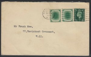 Great Britain 1938 Poached Egg Testing Stamp cover to London