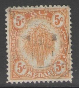 MALAYA KEDAH SG55 1922 5c YELLOW FINE USED