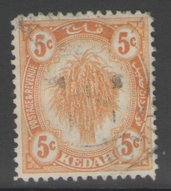 MALAYA KEDAH SG55 1922 5c YELLOW FINE USED