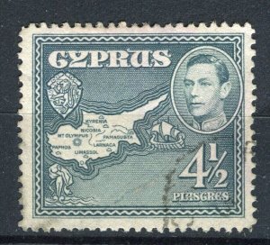 CYPRUS; 1938 early GVI issue fine used 4.5Pi. value