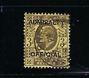 GREAT BRITAIN SCOTT #O77 1903 ADMIRALTY OVERPRINT 3P  (TYPE I) - USED