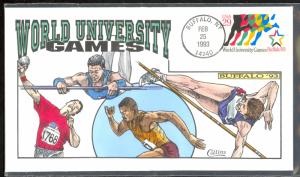 USA 1993 WORLD UNIVERSITY GAMES Sc 2748 on COLLINS HANDPAINTED FDC