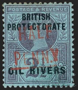 MOMEN: NIGER COAST SG #17 1893 TYPE 5 MINT OG H £1,300 LOT #68694