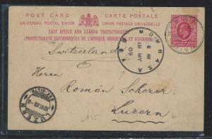 BRITISH EAST AFRICA (P2609B) 1909 KE 6C PSC TO SWITZERLAND