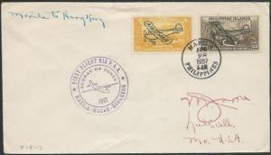 PHILIPPINES 1937 first flight cover to Hong Kong, onwards to USA...........11782