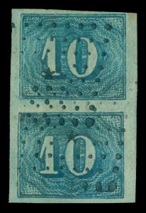 BRAZIL 1854 COLORIDOS  10r blue Sc # 37 used XF PAIR - dots & star cancel