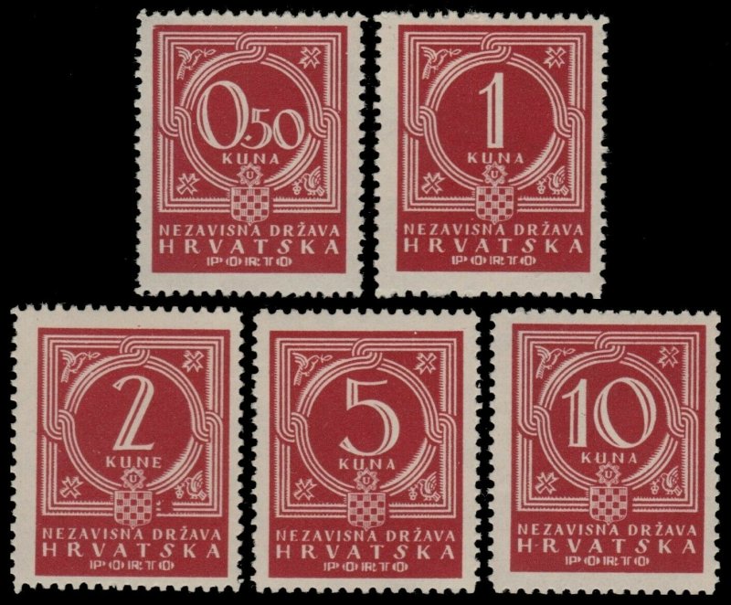 ✔️ CROATIA 1941 - POSTAGE DUE - PERF L11 - SC. J6/J10 ** MNH OG [CRP006]