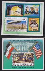 2 Burkina Faso (Upper Volta) Souvenir Sheets 367a  Bicentennial & C237 Zeppelin