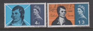 Great Britain 1966 Robert Burns Set Sc#444-445 MNH