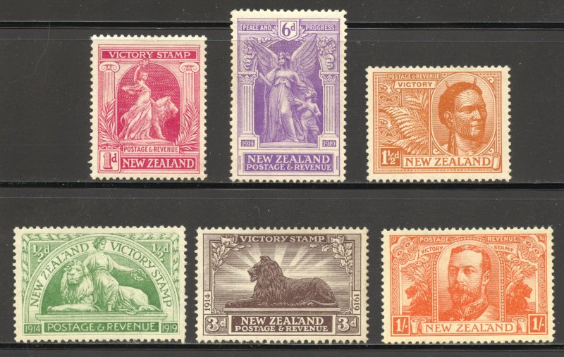 New Zealand Scott 165-70 Unused VLHOG - 1920 Victory Issue - SCV $90.50