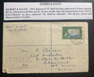 1949 Tarawa Gilbert & Ellice Islands Airmail Cover To Chaumont France