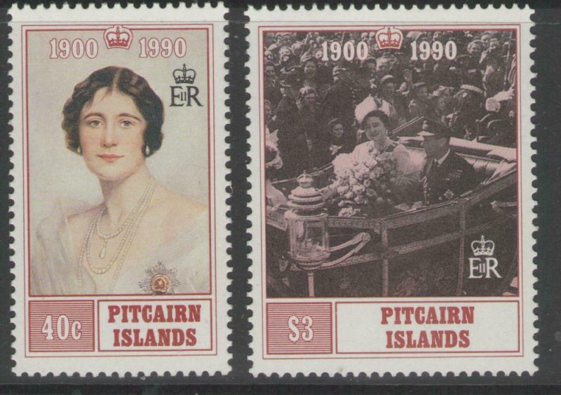 PITCAIRN ISLANDS SG378/9 1990 QUEEN MOTHER MNH