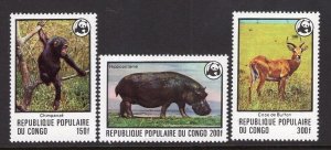 WWF Endangered Animals Congo 1978, 3 High Values MNH
