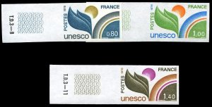 France, Officials #2O16/2O19 (YT 50-52) Cat€110, 1976-78 UNESCO, imperf. sh...