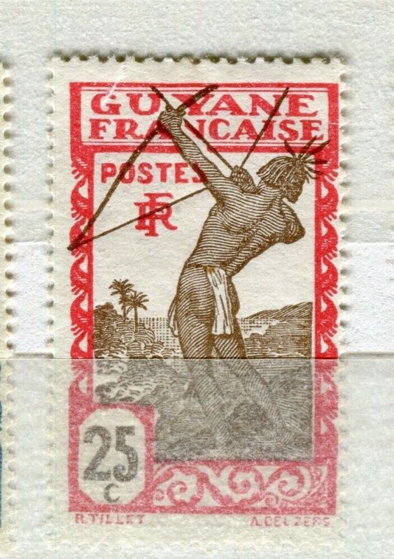 FRENCH COLONIES; GUYANE 1929 early Archer issue Mint hinged 25c. value