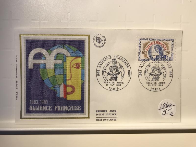 France Colorano silk FDC, 19 fév 1983, Alliance française 1883-1983, Paris