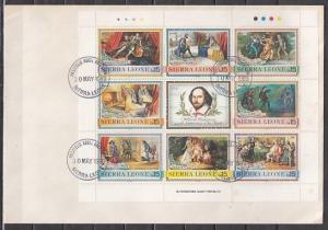 Sierra Leone, Scott cat. 1050. William Shakespeare sheet. First day cover.