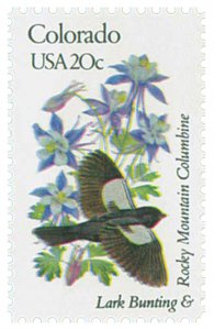 1982 20c State Birds & Flowers, Colorado, Columbine, Lark Scott 1958 Mint VF NH