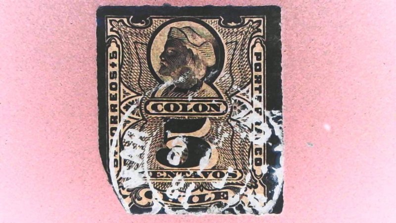 1878 Chile 5 Centavos Imperforate left corner bottom cut