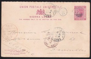 SIERRA LEONE QV 1d + 1d reply postcard used to Belgium ex Freetown 1893....A8131