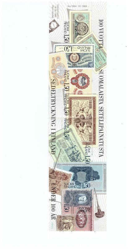 FINLAND SC.706 STAMPS OF FINNISH BANK NOTES COMP. BOOKLET W/PANE OF 8 MNH BLKPG6