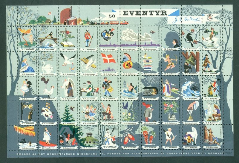 Denmark. Poster Stamp, Sheet.Folded. H. C. Andersen 50 Fairytales. Birds,Train