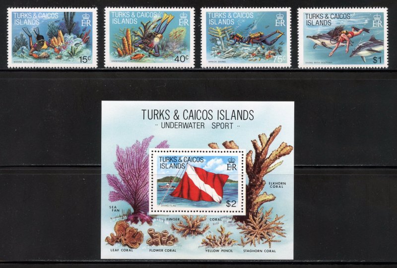 Turks and Caicos 491-95 MNH, Marine Biology  Set from 1981.