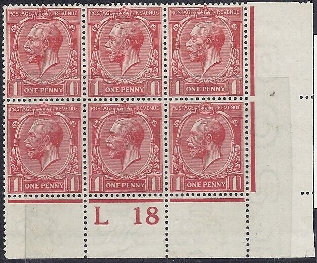 N16(15) 1d orange-vermillion  L18(p) control blk of 6 RPS cert unmounted mint