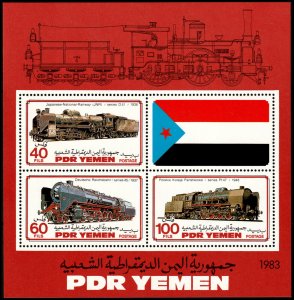 ✔️ YEMEN PDR 1983 - TRAINS LOCOMOTIVES RAILWAY - Sc. 305ABC S/S MNH ** [02Y5]