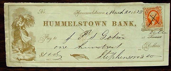 USA, Scott R15c on Check, Hummelstown Bank, PA