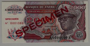 Zaire P-36 unc. banknote/ Specimen/ no.1389