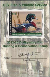 RW79B 2012 MIGRATORY BIRD MINI SHEET.  ARTIST SIGNED DUCK STAMP  F-VF+ - SALE!